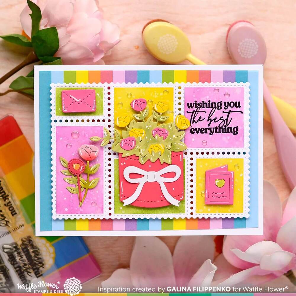 Waffle Flower Stencil - Postage Collage A6 Blocks 421581