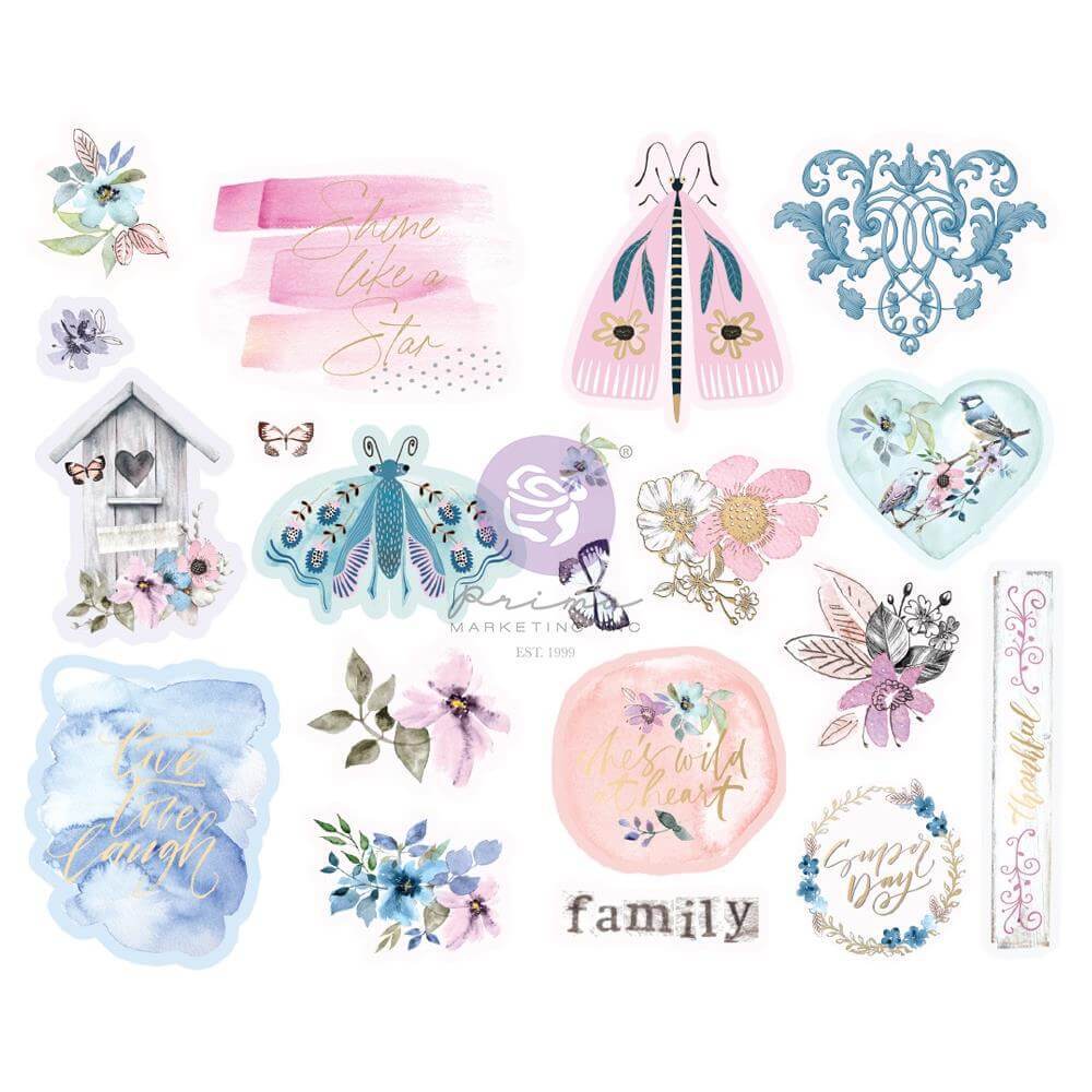 Watercolor Floral Chipboard Stickers 20/Pkg - Shapes W/ Foil Accents