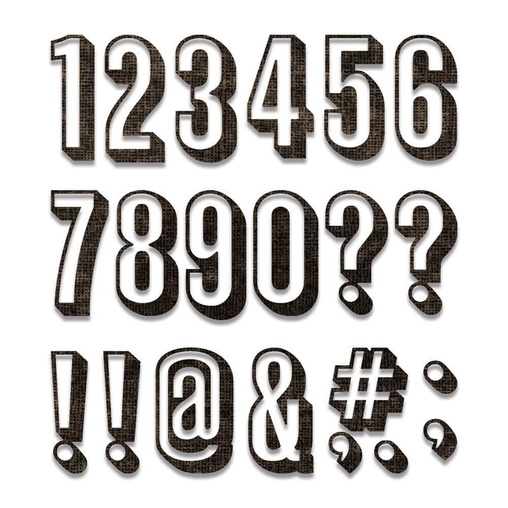 Sizzix Thinlits Die Set (21Pk) - Alphanumeric Shadow Numbers by Tim Holtz 664808