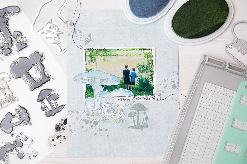 Sizzix A5 Clear Stamps Set (10PK) w/ Framelits Die Set (2PK) - Painted Pencil Mushrooms (By 49 And Market) 666637