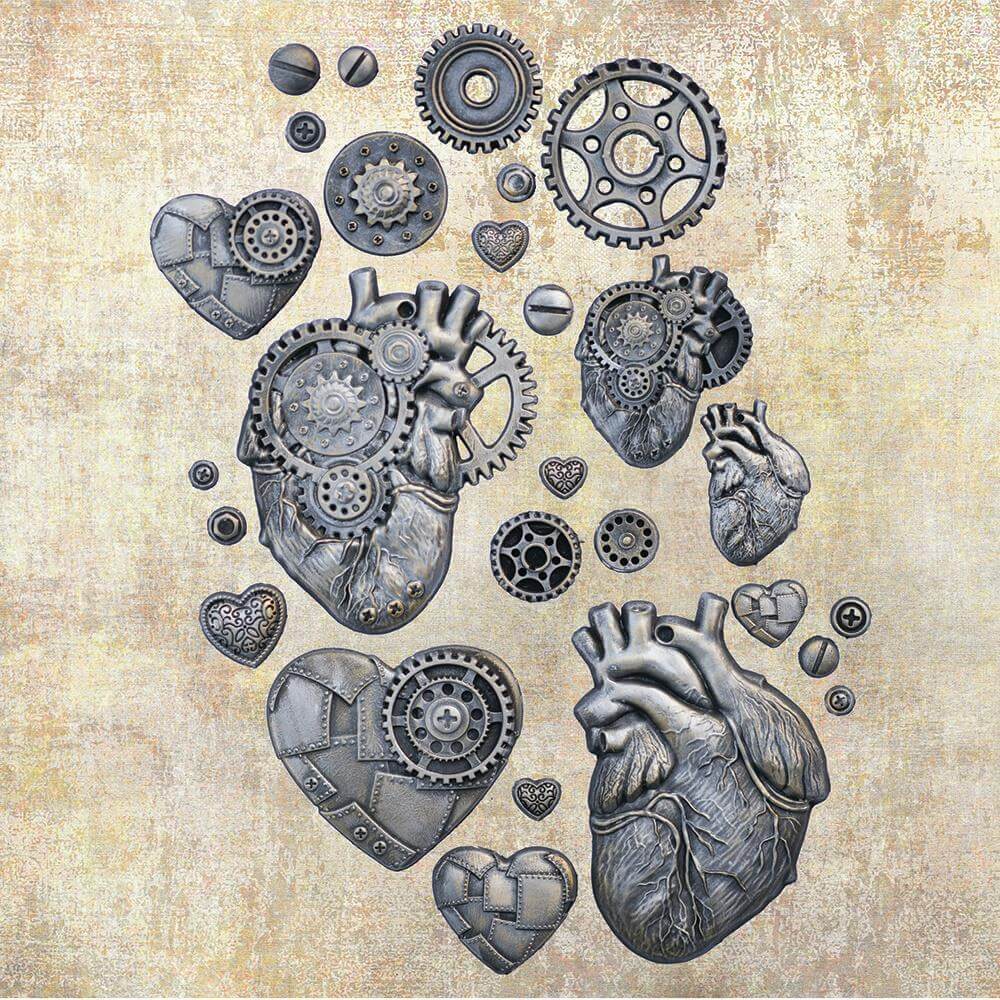 Finnabair Decor Moulds 5"X8" - Steampunk Hearts