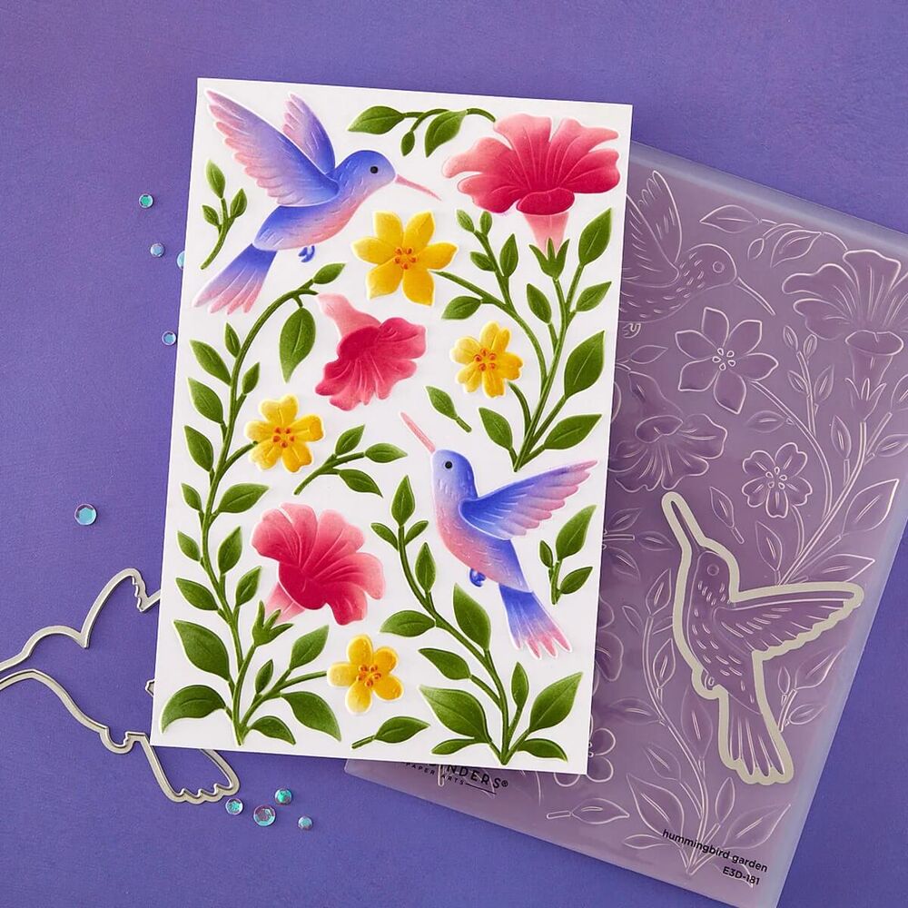 Spellbinders 3D Embossing Folder and Stencil - Hummingbird Garden (by Simon Hurley) BD-1104