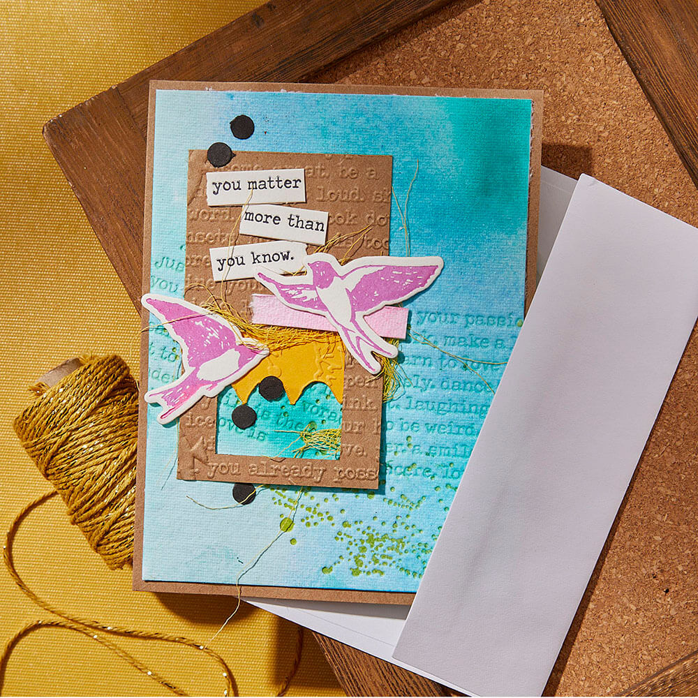 Spellbinders Press Plate & Die Set - Collaged Birds Collection - Holding Your Heart Sentiments (by Dina Wakley) BP-271