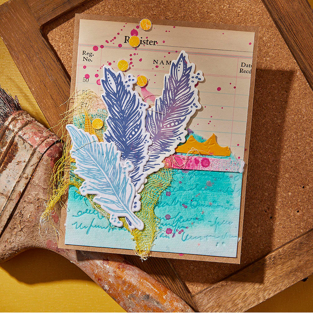 Spellbinders Press Plates & Die Set - Collaged Birds Collection - Feather Dream (by Dina Wakley) BPR-025
