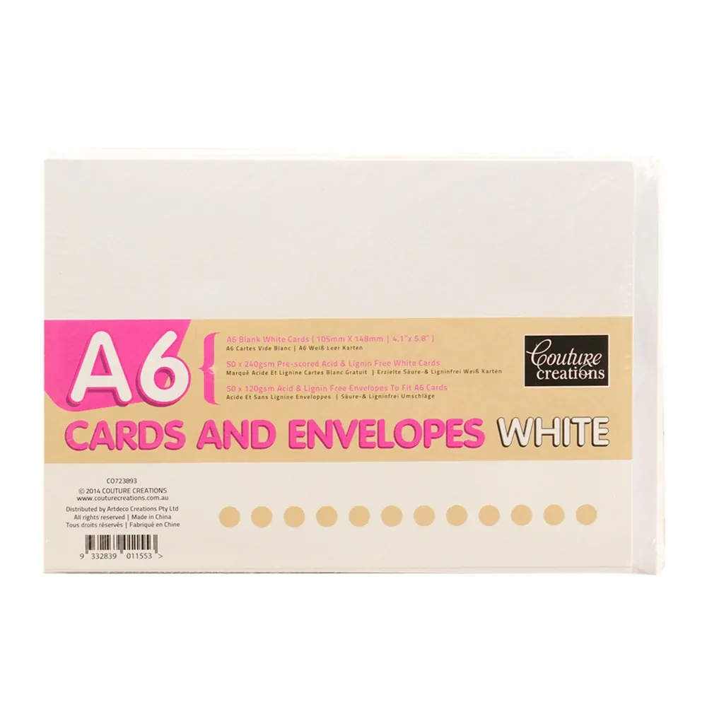 Couture Creations A6 Card and Envelopes White (50 pk) 240 gsm