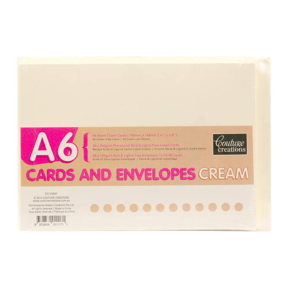 Couture Creations - A6 Card and Envelopes Cream (50 +50 pk) CO723931