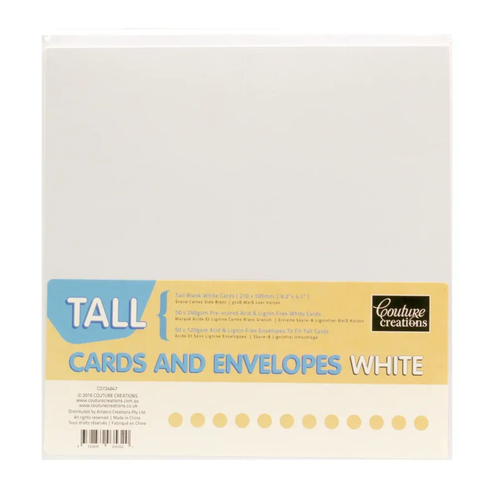 Couture Creations Card + Envelope Set - White Tall (50 Sets) CO724847