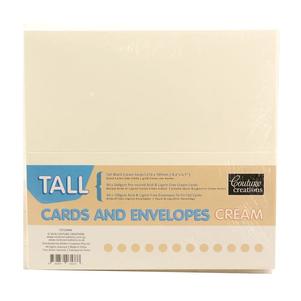 Card + Envelope Pack - Cream Tall 50 sheets CO724848