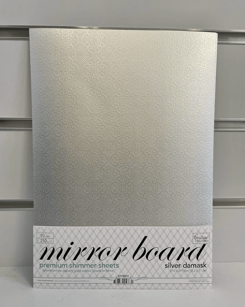 Couture Creations Mirror Foil Board - A4 Silver Damask (10pc - 210gsm)