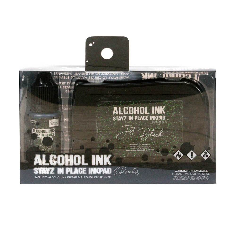 Couture Creations STAYZ IN PLACE Alcohol Ink Pad with 12ml Reinker - Jet Black Pearlescent