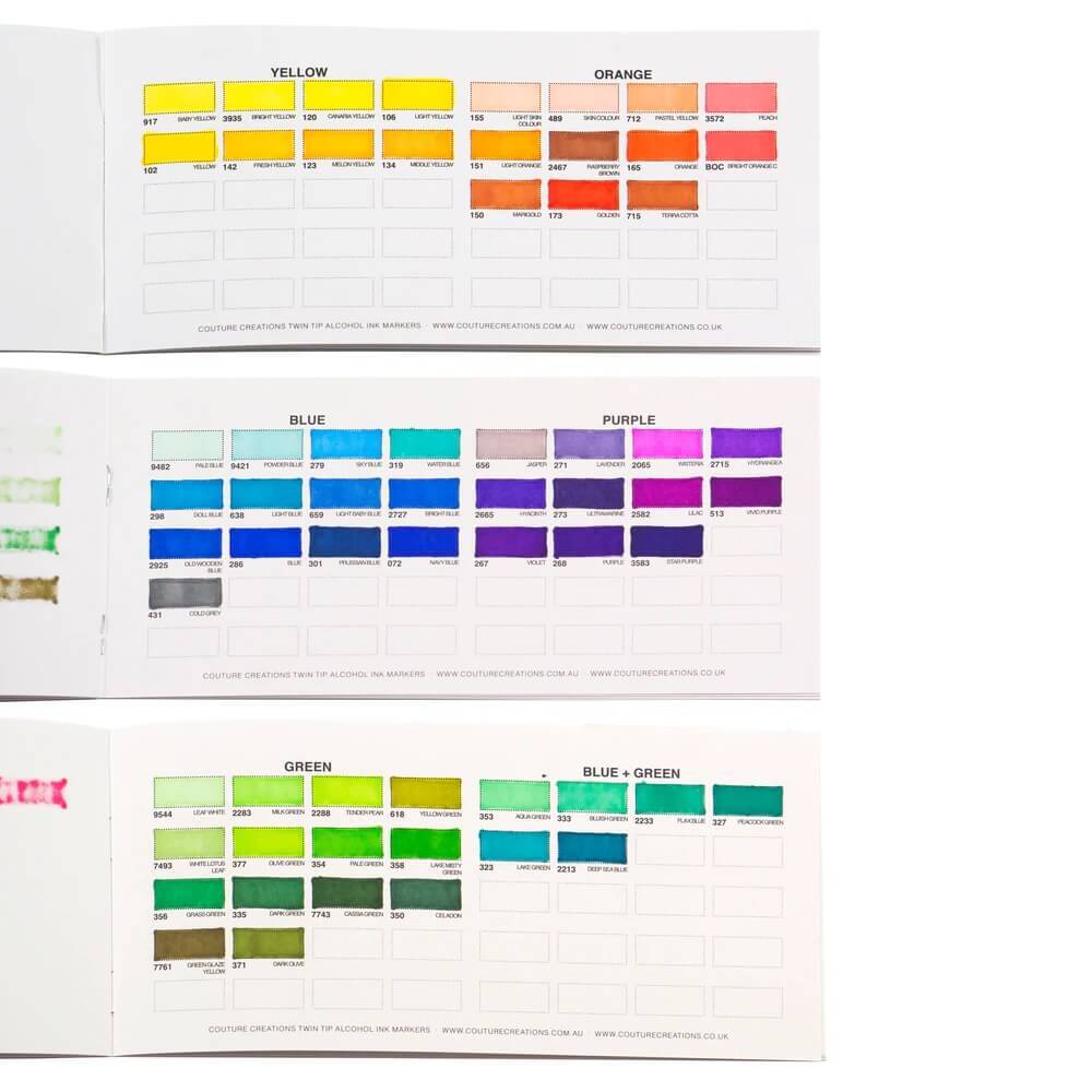 Couture Creations  Twin Tip Alcohol Ink Marker - Colour Swatch Book (DL Size)