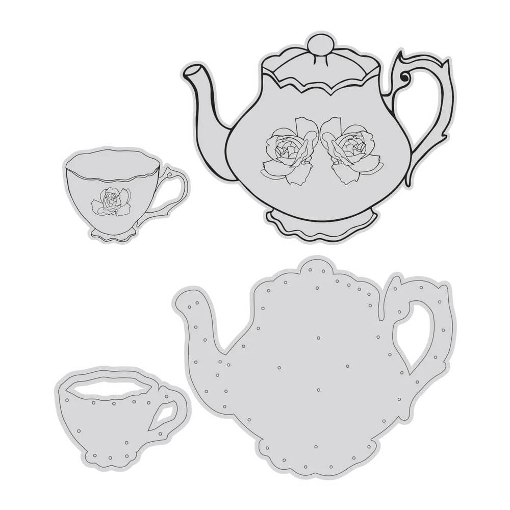 Couture Creations Stamp & Dies - Vintage Tea Collection - High Tea Pot and Cup