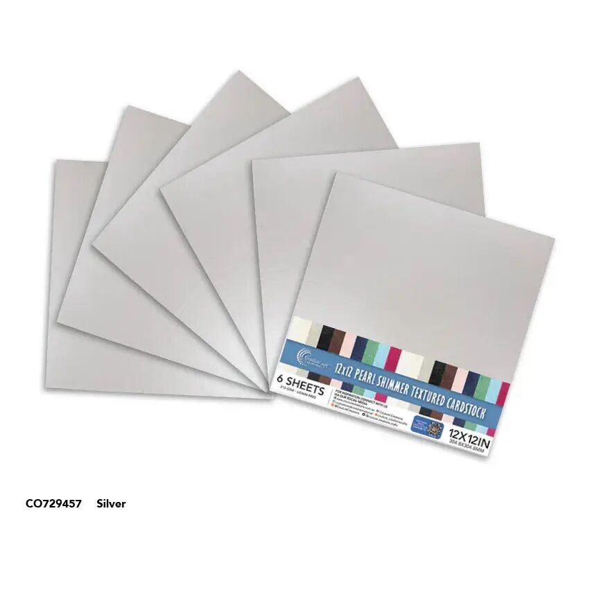 Couture Creations Pearl Shimmer Textured Cardstock 12x12 - Silver (210gsm) - 6 Sheets