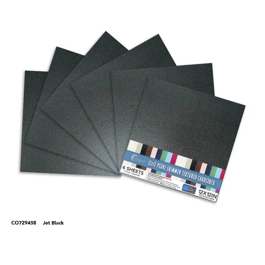 Couture Creations Pearl Shimmer Textured Cardstock 12x12 - Jet Black (210gsm) - 6 Sheets