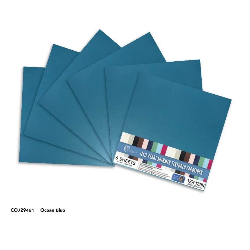 Couture Creations Pearl Shimmer Textured Cardstock 12x12 - Ocean Blue (210gsm) - 6 Sheets