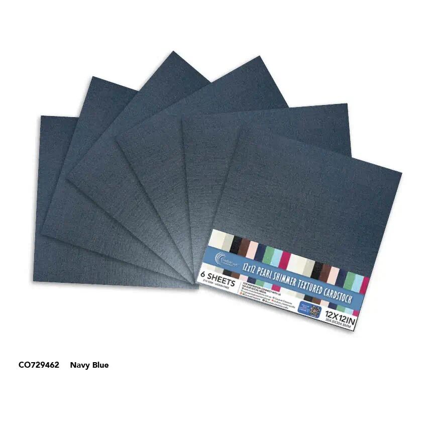 Couture Creations Pearl Shimmer Textured Cardstock 12x12 - Navy Blue (210gsm) - 6 Sheets