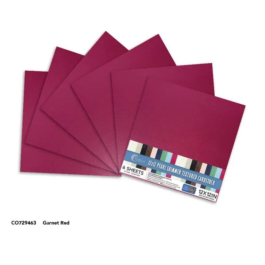 Couture Creations Pearl Shimmer Textured Cardstock 12x12 - Garnet Red (210gsm) - 6 Sheets