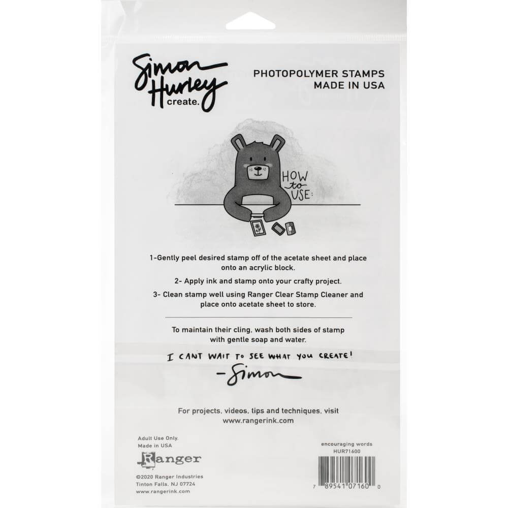 Simon Hurley create. Photopolymer Stamp - Encouraging Words HUR71600