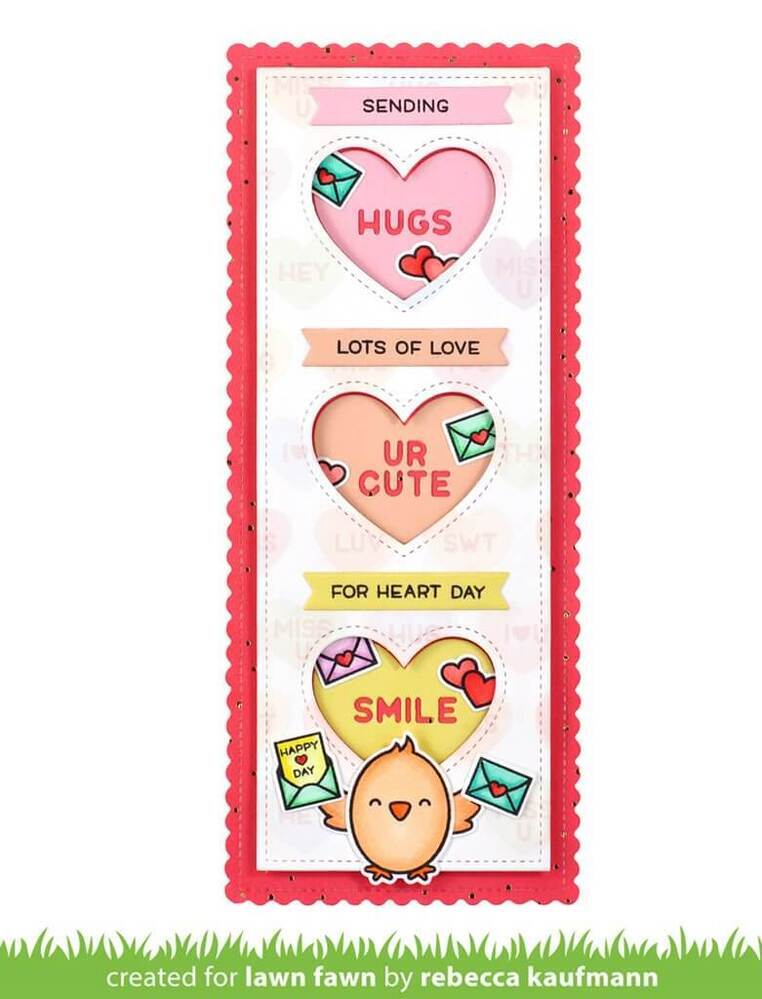 Lawn Fawn - Lawn Cuts Dies - Scalloped Slimline With Hearts: Portrait LF2477