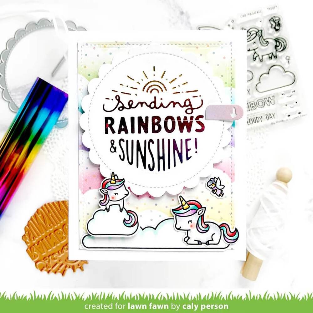 Lawn Fawn Hot Foil Plate - Foiled Sentiments: Sending Rainbows LF3387