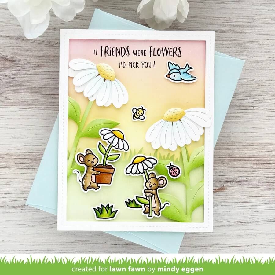 Lawn Fawn - Clear Stamps - Mice Flowers LF4076
