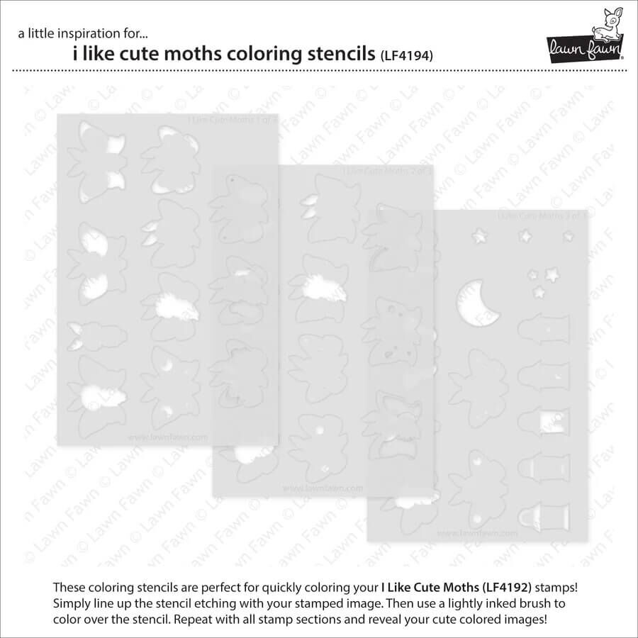 Lawn Fawn Coloring Stencils - I Like Cute Moths LF4194