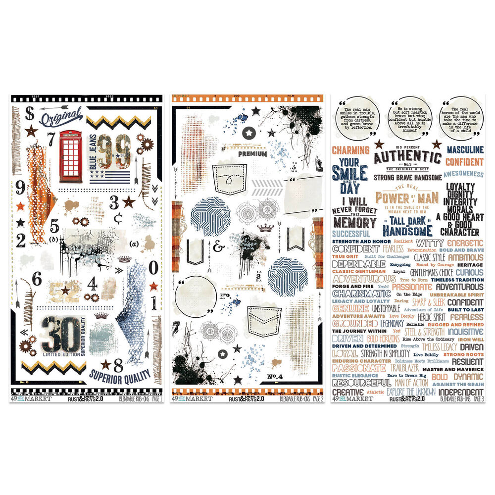 49 And Market Rub-On Transfer Set 6"X12" - Rust & Revs 2.0