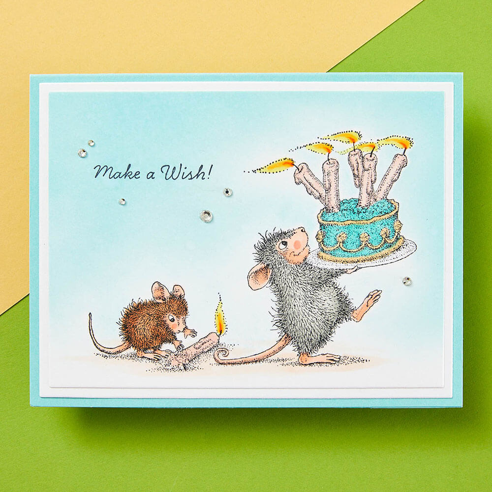 Spellbinders Cling Stamp - House-Mouse Spring Has Sprung Collection - Birthday Wishes