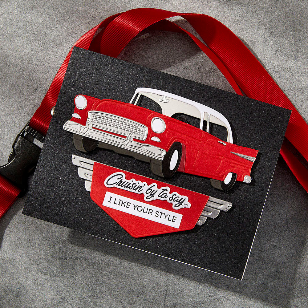 Spellbinders Clear Stamps & Die Set - Classic Road Legends Collection - Cruisin' By Sentiments (by Mindy Eggen) SDS-204