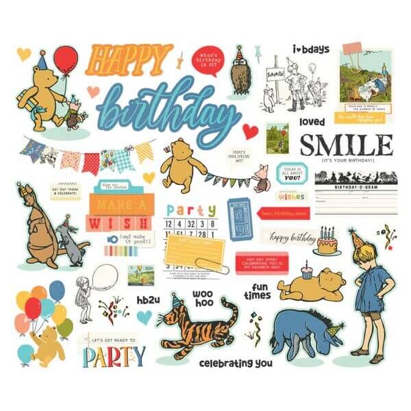 Spellbinders - Say Cheese Classic Pooh - Birthday Bits & Pieces (by Simple Stories) SS24808