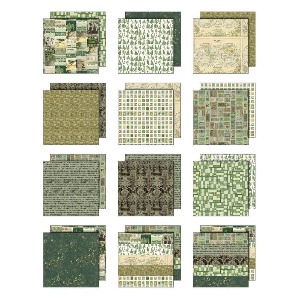 Tim Holtz-Advantus Idea-ology Double-Sided Cardstock 8"X8" 12/Pkg - Palette Collection: Green TH94474