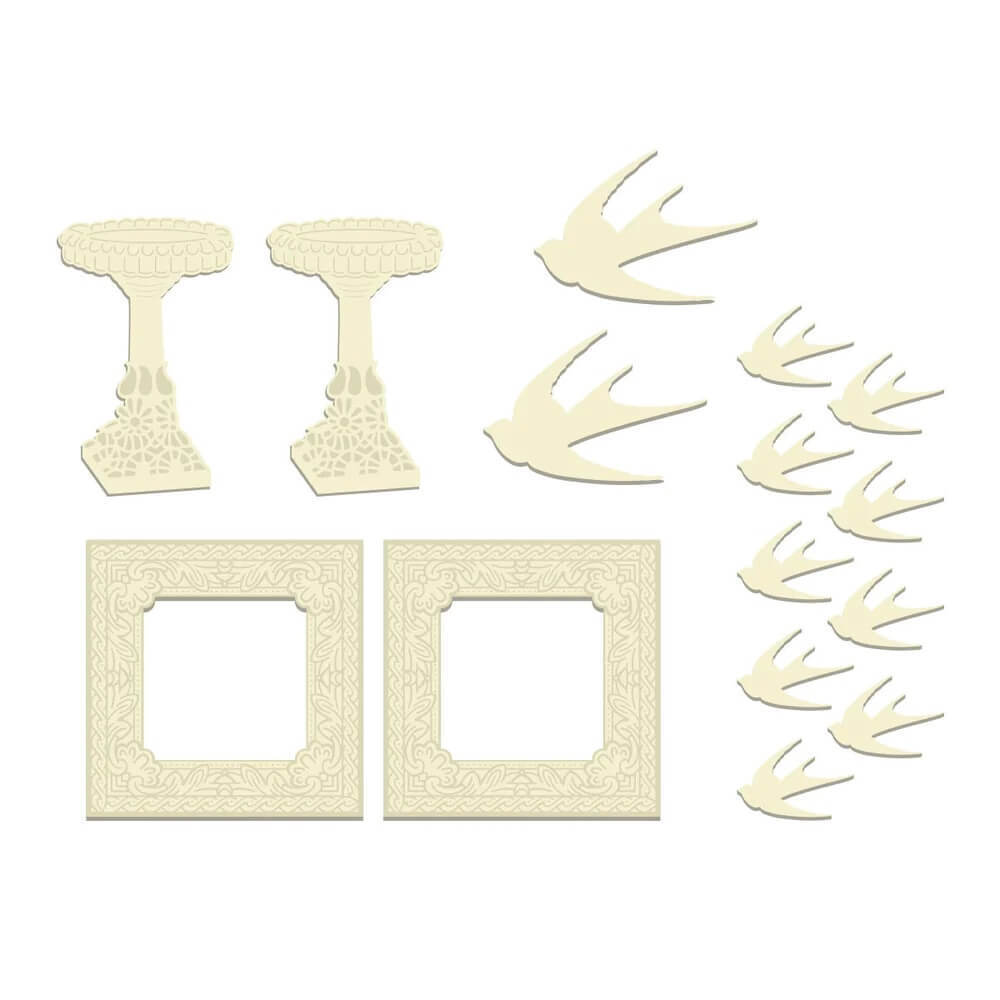 Ultimate Crafts Wood Shapes - Rambling Rose Set (birds, bird bath, frame)