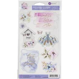 Watercolor Floral Chipboard Stickers 20/Pkg - Shapes W/ Foil Accents