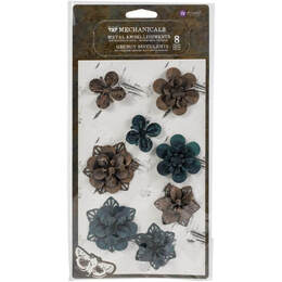 Finnabair Mechanicals METAL EMBELLISHMENTS- Grungy Succulents, 8/Pkg