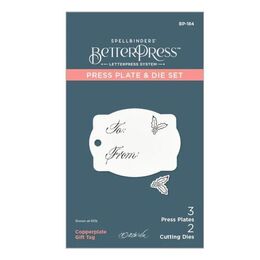 Spellbinders Press Plate & Die Set - Copperplate Holiday Sentiments Collection - Copperplate Gift Tag (by Paul Antonio)