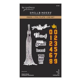 Spellbinders BetterPress Press + Foil Plate & Die Set - Classic Mouse Graduation Sentiments BP-358