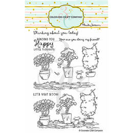 Colorado Craft Company Clear Stamps 4"X6" - Topiaries & Kitten - By Anita Jeram