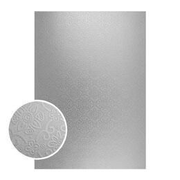 Couture Creations Mirror Foil Board - A4 Silver Damask (10pc - 210gsm)