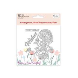 Preorder - Couture Creations LetterPress Metal Impression Plate 1 - Birthday Wishes Floral