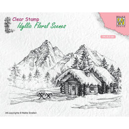 Nellie Snellen Clear Stamps Idyllic Floral Scene - Snowy Landscape With Cottage IFS015