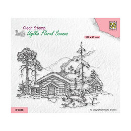 Nellie Snellen Clear Stamps Idyllic Floral - Cottage with Trees IFS058