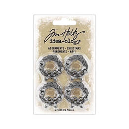 Tim Holtz Idea-Ology Adornments 4/Pkg - Christmas Wreath TH94300