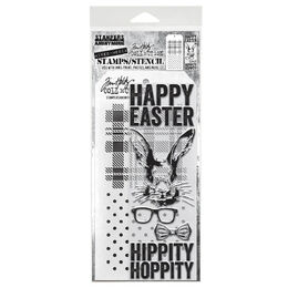 Tim Holtz Stampers Anonymous Mixed Media Stamp & Stencil - Hipster Bunny THMM164