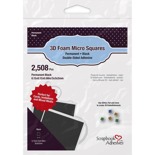 Scrapbook Adhesives 3D Foam Micro Squares 2508/Pkg - Permanent, Black, .12"X.12"