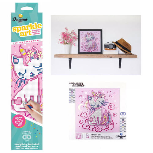 Leisure Arts Sparkle Art Diamond Paint Kit - Uni-Kitty Pink (8"x8")