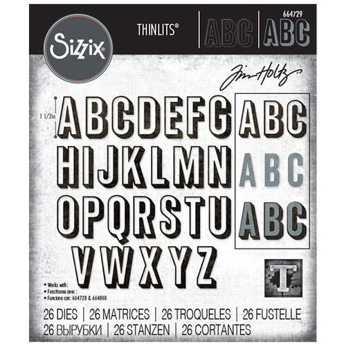 Sizzix Thinlits Die Set (26Pk) - Alphanumeric Shadow Upper by Tim Holtz 664729