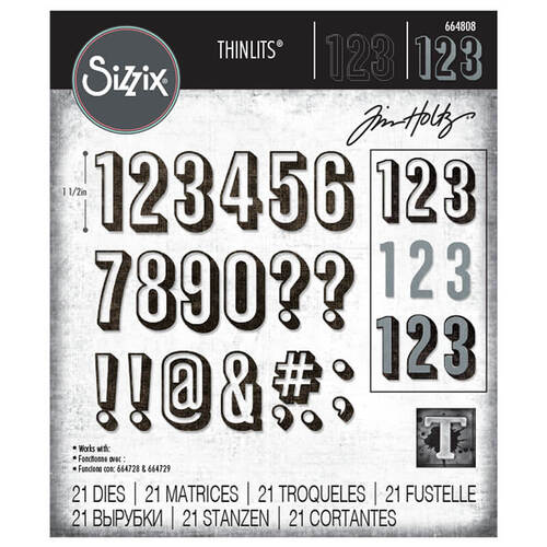 Sizzix Thinlits Die Set (21Pk) - Alphanumeric Shadow Numbers by Tim Holtz 664808