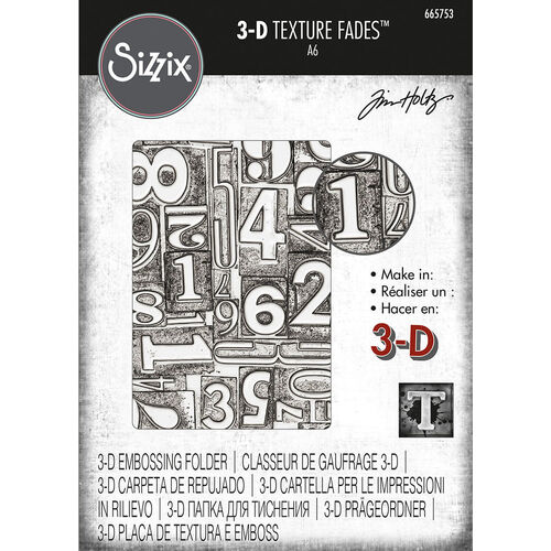 Sizzix 3-D Texture Fades Embossing Folder - Numbered by Tim Holtz 665753