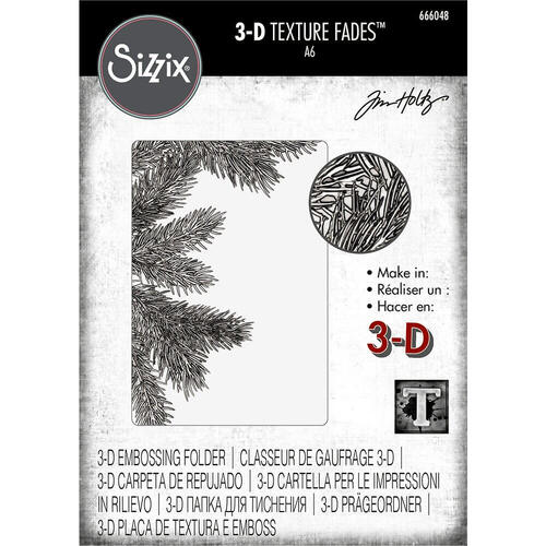 Sizzix 3-D Texture Fades Embossing Folder - Pine Branches by Tim Holtz 666048