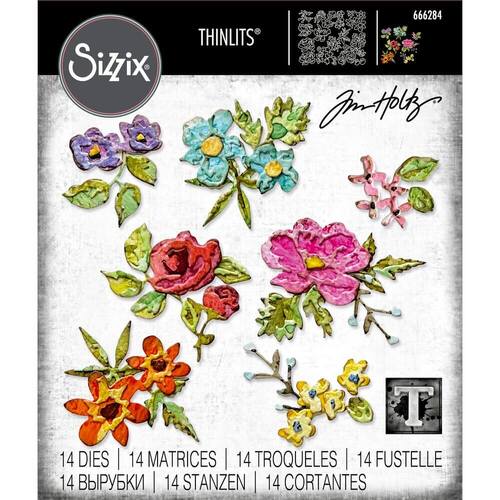 Sizzix Tim Holtz MINI BRUSHSTROKE FLOWERS Thinlits Die 666284